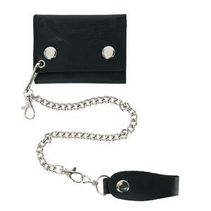 CTM Men's Leather Eagle Print Trifold Double Snap Chain Wallet